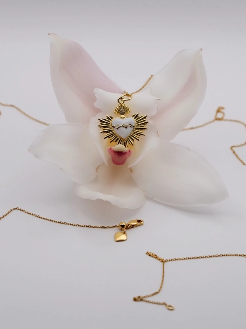 Підвіска срібна Заграва Серце емаль біла в позолоті Youko