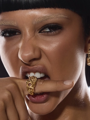 Кольцо Luna широкое плетеное желтая позолота Youko 2