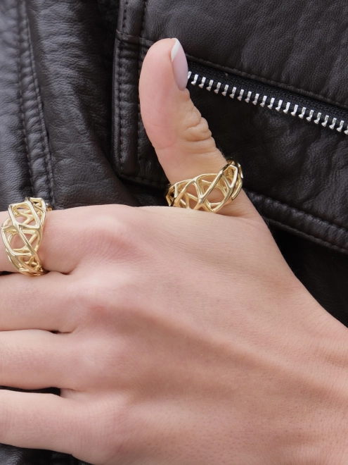 Кольцо Luna широкое плетеное желтая позолота Youko