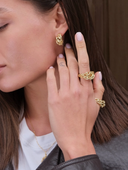 Кольцо Luna широкое плетеное желтая позолота Youko