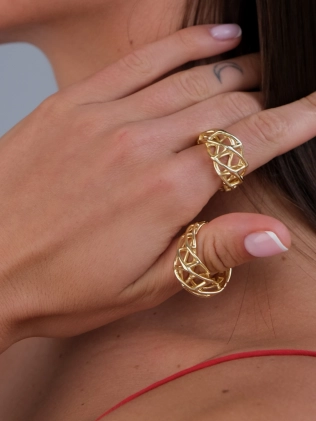 Кольцо Luna широкое плетеное желтая позолота Youko 2