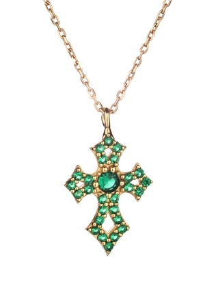 Подвеска Английский Крест зеленые цирконы в позолоте Youko 2