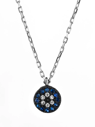 Підвіска Маленька Квітка білий і синій циркони чорний родій Youko 2