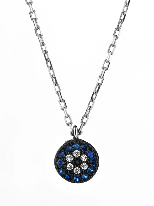 Підвіска Маленька Квітка білий і синій циркони чорний родій Youko