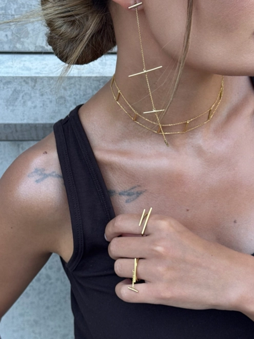 Кольцо Два Бруска желтая позолота Youko