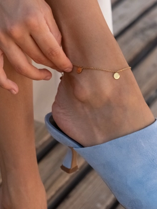 Браслет срібний на ногу (анклет) Монетки підвісні 7 мм Youko жовта позолота 2