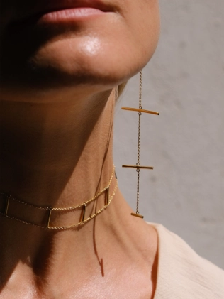 Моно Сережка Сходи на Ланцюзі жовта позолота Youko 2