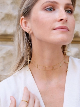 Каблучка Брусок з ланцюжком і брусочком жовта позолота Youko 2