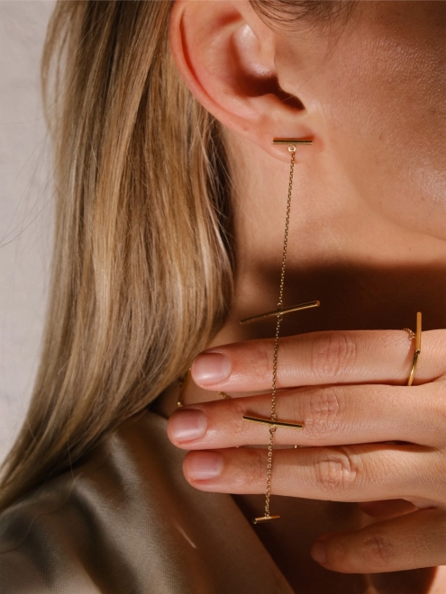 Сережки Сходи на Ланцюгу жовта позолота Youko