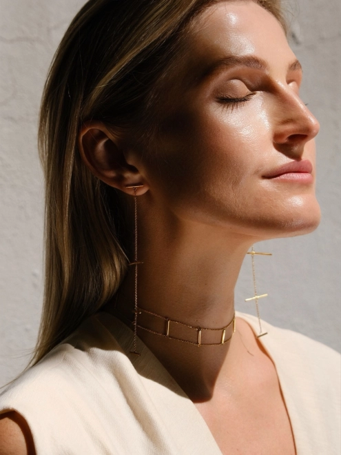 Серьги Лестница на Цепи желтая позолота Youko