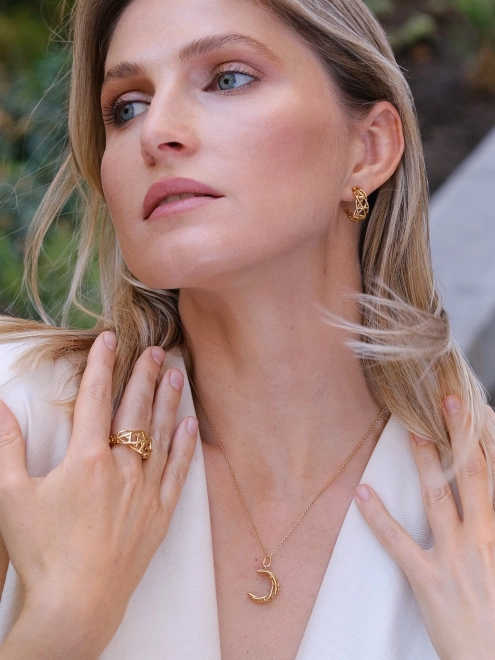 Сережки Luna напівкільця плетені жовта позолота Youko