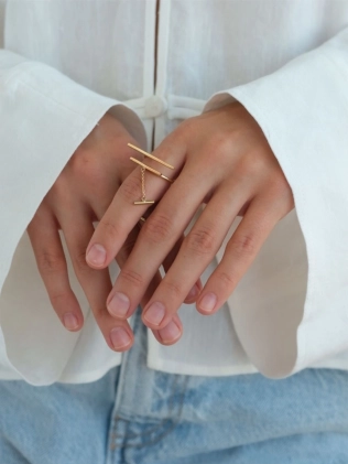 Каблучка Два Бруски з ланцюжком і брусочком жовта позолота Youko 2