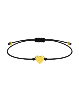 Браслет Серце з Чорною ниткою жовтая позолота Youko