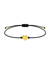 Браслет Серце з Чорною ниткою жовтая позолота Youko