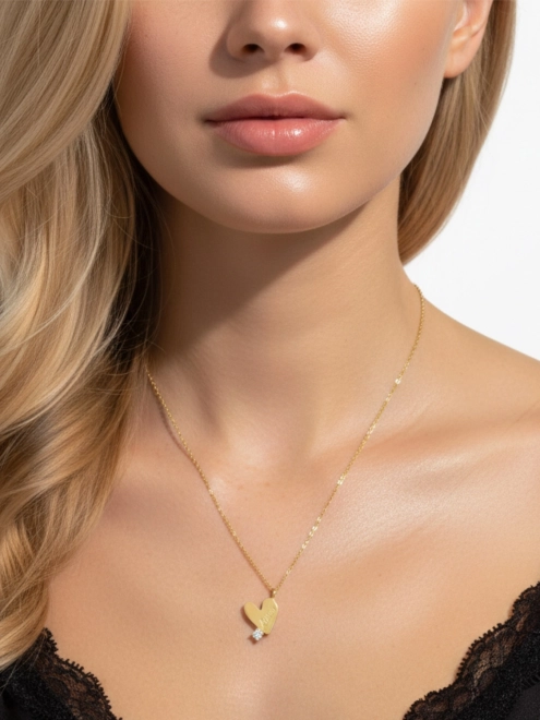 Підвіска Серце з цирконом жовта позолота Youko (під гравіювання)