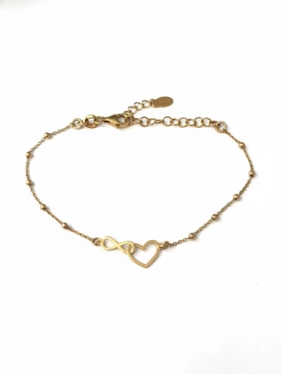 Браслет Бесконечность с Сердцем на цепи с точками в позолоте Youko