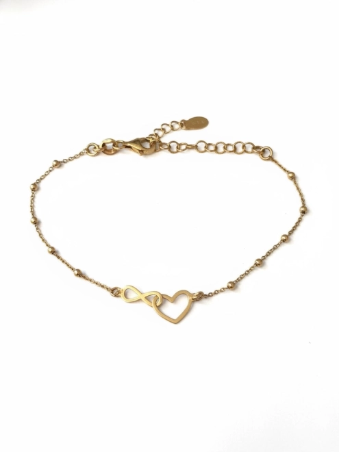 Браслет Бесконечность с Сердцем на цепи с точками в позолоте Youko