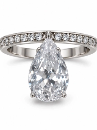 Серебряное кольцо YOUKO 925 пробы с крупным цирконом огранки «груша» и дорожкой белых цирконов. Элегантный дизайн и выразительное сияние.