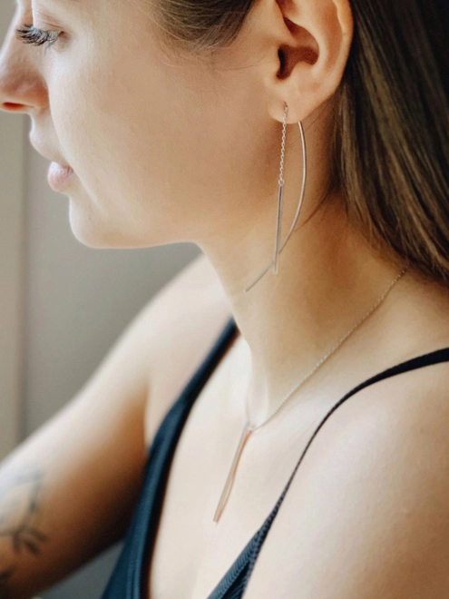 Серьги серебряные Нунчаки с бруском Youko