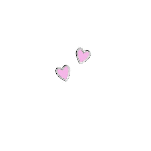Сережки срібні Серце Маленьке з емаллю Youko рожеве