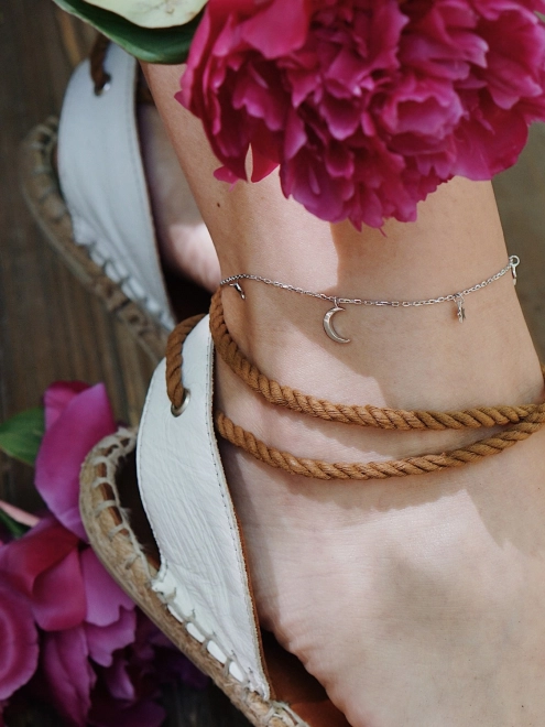 Браслет серебряный на ногу (анклет) Луна со звездами Youko