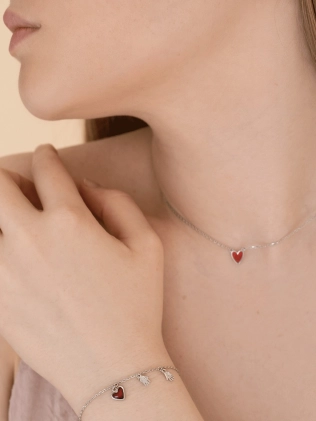 Браслет серебряный Мама Двоих сердце Youko рубиновое 2