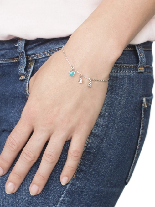 Браслет срібний Мама Двох серце Youko кольору Тіффані