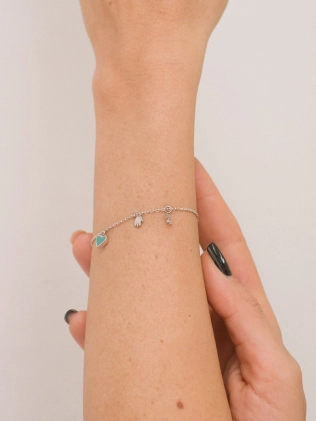 Браслет срібний Мама Двох серце Youko кольору Тіффані 2