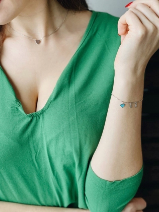 Браслет срібний Мама Двох серце Youko кольору Тіффані 2