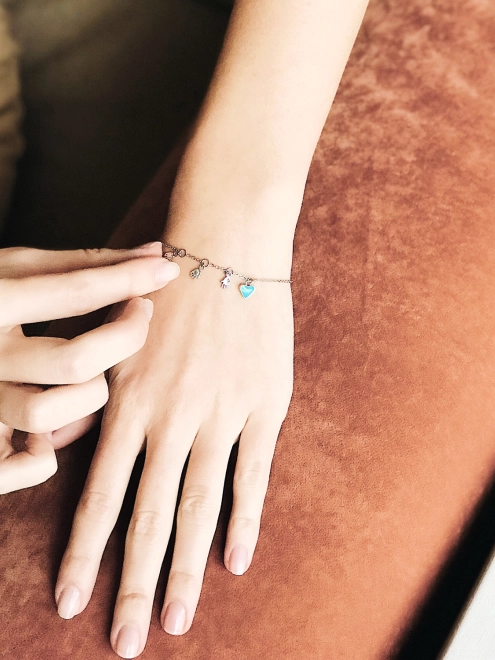 Браслет серебряный Мама Троих сердце Youko цвета Тиффани