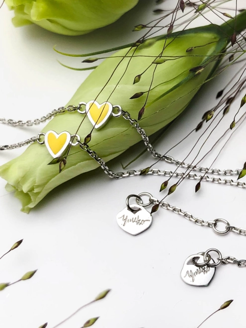 Браслет срібний Серце Маленьке Youko емаль жовта