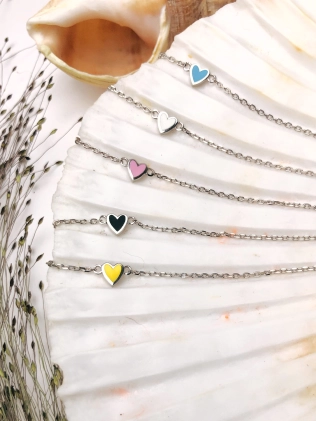 Браслет серебряный Сердце Маленькое Youko эмаль белая 2