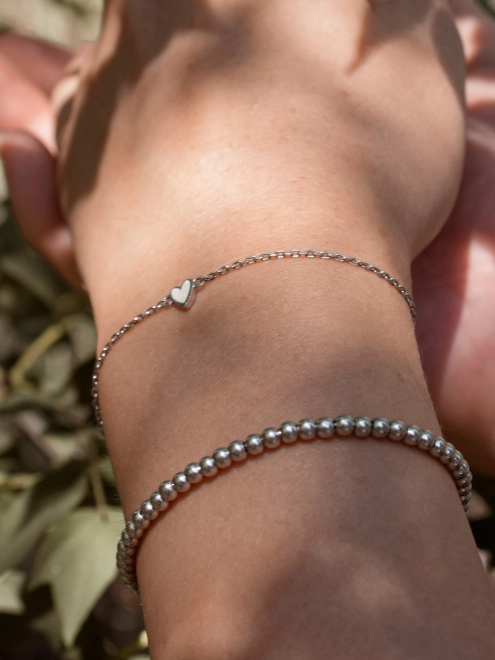 Браслет серебряный Сердце Маленькое Youko эмаль белая