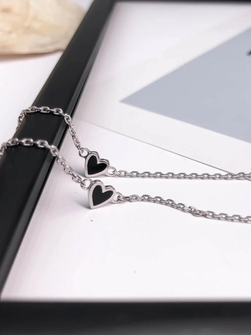 Браслет срібний Серце Маленьке Youko емаль чорна
